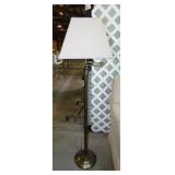 Brushed copper bridge floor lamp w/ square linen