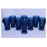 8 Fostoria Regal Blue glass water goblets, 6" tall