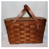 Wov-n-Wood by Jerywil hinged lid 2 handled picnic