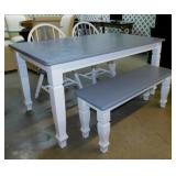 Sweet solid wood farmhouse dining table w/ bench