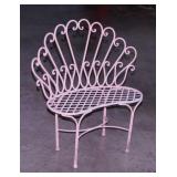 Small pink wrought iron bench, 23" wide