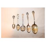 2 sterling flatware spoons - 3 souvenir sterling