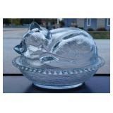 Indiana Glass Kitten Cat on nest candy box
