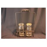 Vintage wire metal wooden handled milk bottle