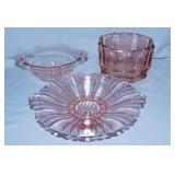 3 vintage pink glass serving bowls