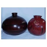 2 modern pottery bulb vases, 8" and 9" tall