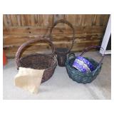 Primitive woven twig funeral basket w/ metal can
