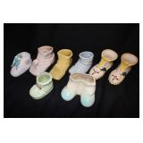 8 vintage porcelain baby shoe planters