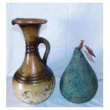 Art pottery pear & ewer, 10.5" and 13.5" tall