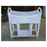 Antique white wicker patio sunroom plant stand,