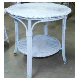 Antique white wicker accent side table w/ lower