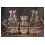 2 glass 1 pint milk bottles - 1 glass half pink