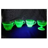 Federal Colonial Uranium glass: 3 teacups -