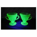 Hazel Atlas Paneled Ribbon Uranium glass creamer &