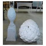 2 concrete artichoke finial statues for the