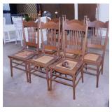 6 antique oak pressed spindle back dining chairs