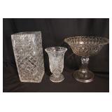 Vintage lead crystal glass diamond pattern vase,