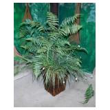 Faux fern in woven basket plant stand, 42" tall