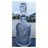 Mid Century cut crystal barrel shaped decanter w/