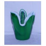 Mid Century Kelly green & white glass free-form
