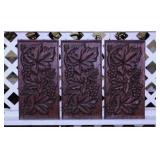 3 brutalist carved wood wall panels featuring