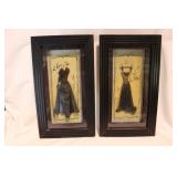 2 ladies shadow boxes framed art, 8" x 14"