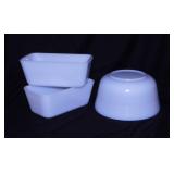 2 Vintage Westinghouse milk glass loaf dishes -