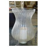Large ribbed glass pillar candle lamp, 14" tall