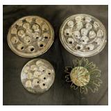 4 vintage flower frogs: 3 glass - 1 metal