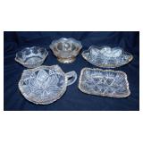 5 brilliant cut glass pieces w/ gold trim