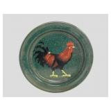 Graniteware plate w/ hand painted rooster, 8.5"