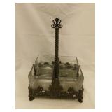 Chatham metal & glass flatware caddy, one broken