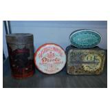 4 vintage tins: Mellomints - OK - Baking powder -