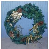 Winter evergreen wreath w/ pinecones & gold