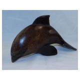 Carved wood dolphin sculpture, 9" long - Carved &