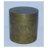 Brass cigarette box w/ etched dragon, 3" tall