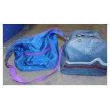 2 bowling balls in bags , 1 with shoes - Woven