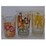 5 vintage glass tumblers: 2 atomic space