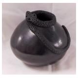 Signed Mata Ortiz Mexico black clay snake effigy