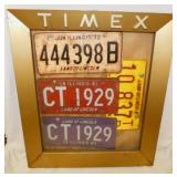 Timex metal & glass display case w/ 4 vintage