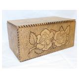 Nice signed antique pyrography glove box, 9" x 5"