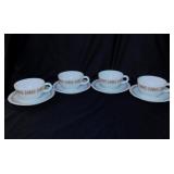 Four 1965 Pyrex copper filigree teacups & saucers