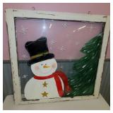 Vintage hand painted snowman window pane,
