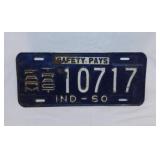 1960 Indiana Farm Tractor embossed metal license