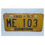 1957 Indiana embossed metal license plate