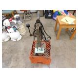 Thor speed drill press mounted to milk crate,