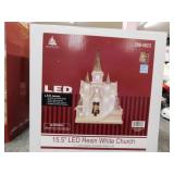 White LED resin Christmas church, 15.5"