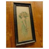 Art Nouveau original art, framed, 6.5" x 14"