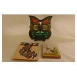 Mid Century cast iron stained glass owl napkin