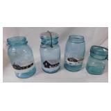 3 one quart Ideal Ball Mason jars w/ hand painted